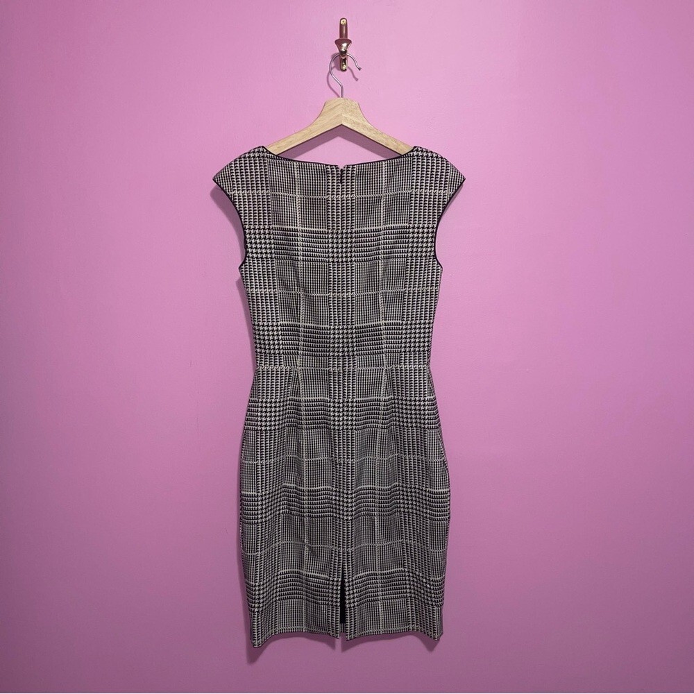 Reiss Dress Women's Size 4 US Ivory Black Houndstooth‎ Check Asymmetric Tailored - Picture 8 of 13